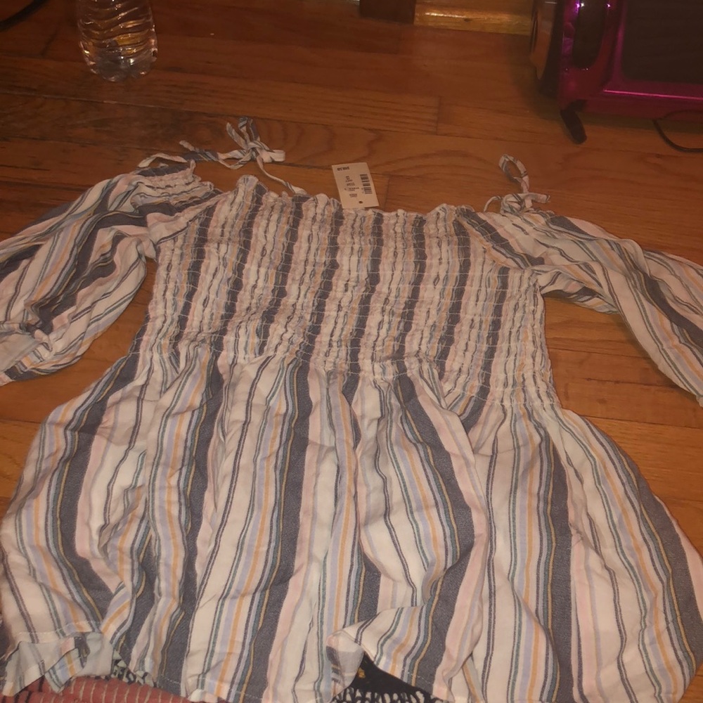 Off the shoulder striped shirt